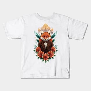 Fox and flowers tattoo style 6 Kids T-Shirt